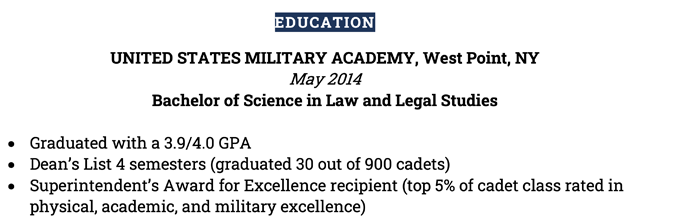 Contoh cara membuat daftar latihan militer dalam resume di bagian pendidikan