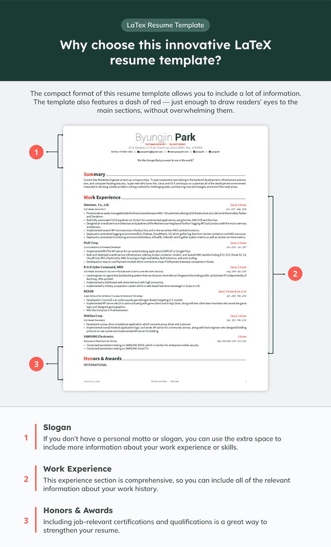 Contoh template resume LaTeX yang terlihat inovatif