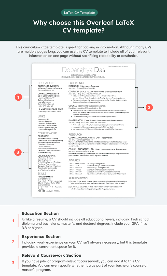 Contoh template resume LaTeX dari Overleaf
