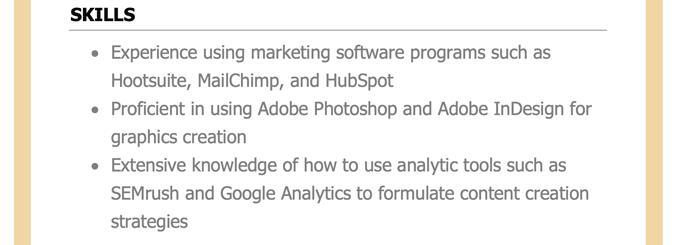 gambar bagian keterampilan resume yang sudah selesai di Microsoft Word