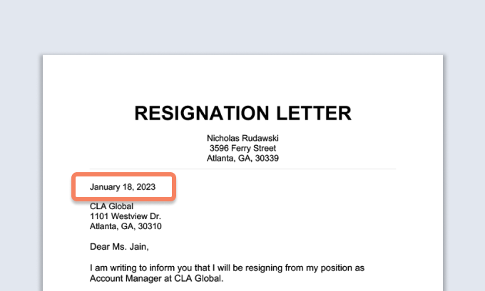 Surat pengunduran diri dengan tanggal disorot.