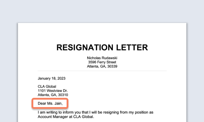 Surat pengunduran diri dengan nama majikan disorot.